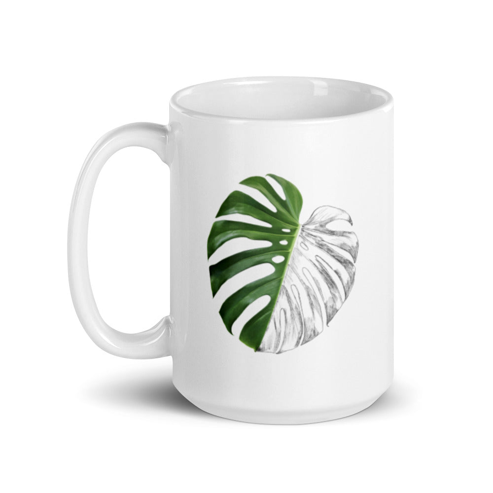 Monstera Sketch Plant White glossy mug