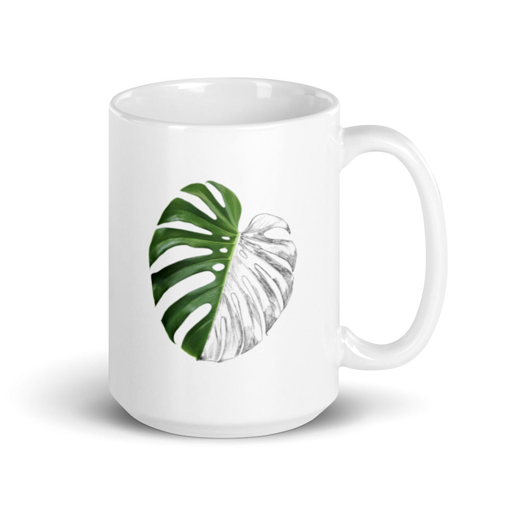 Monstera Sketch Plant White glossy mug