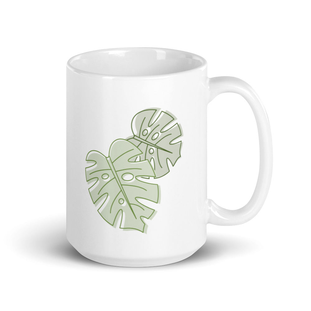 Monstera Leaves White glossy mug